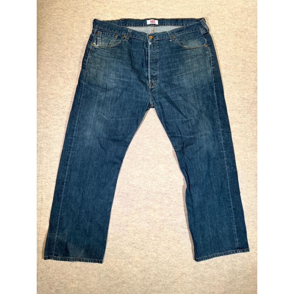 Levis 501 Original Jeans Men 42x30 Blue Whiskering Denim Button Fly Straight Leg